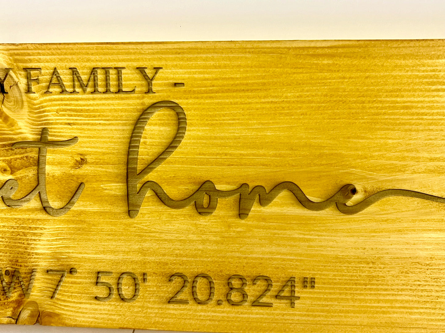 Wooden Engraved Home Sweet Home Sign (incl, co-ordinates)