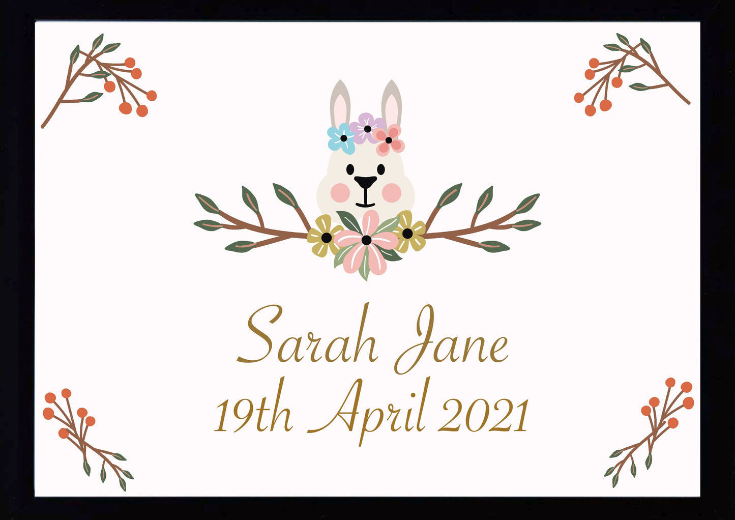 Custom Personalised Baby Print (Rabbit) With Photograph (Optional)