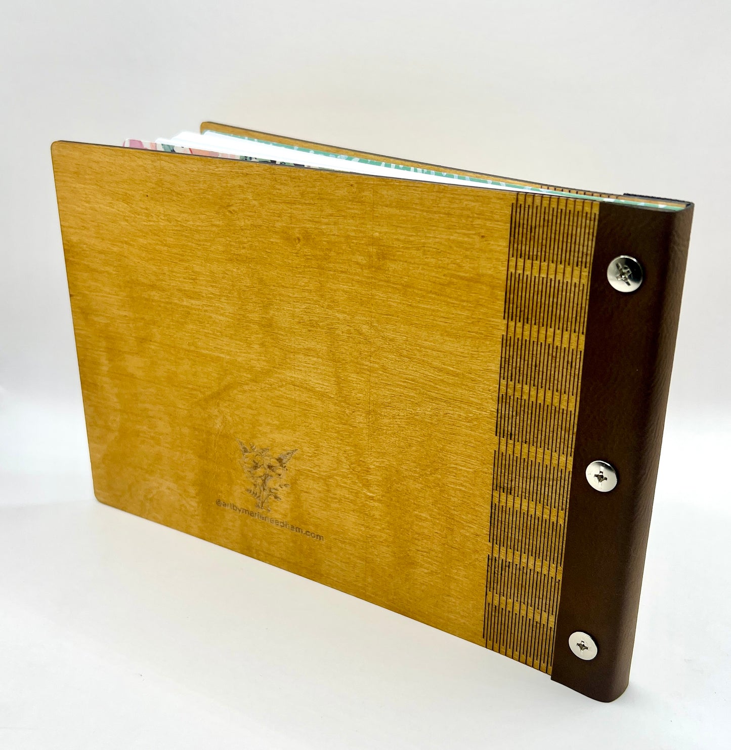 Handmade Wooden Book with Faux Leather Binding