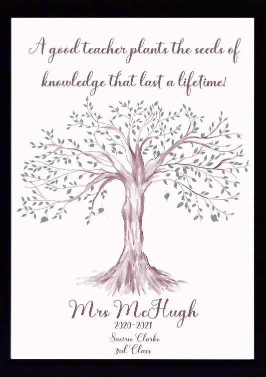 Personalised Teacher Print, End of Year Gift - "...plants the seed of knowledge..."