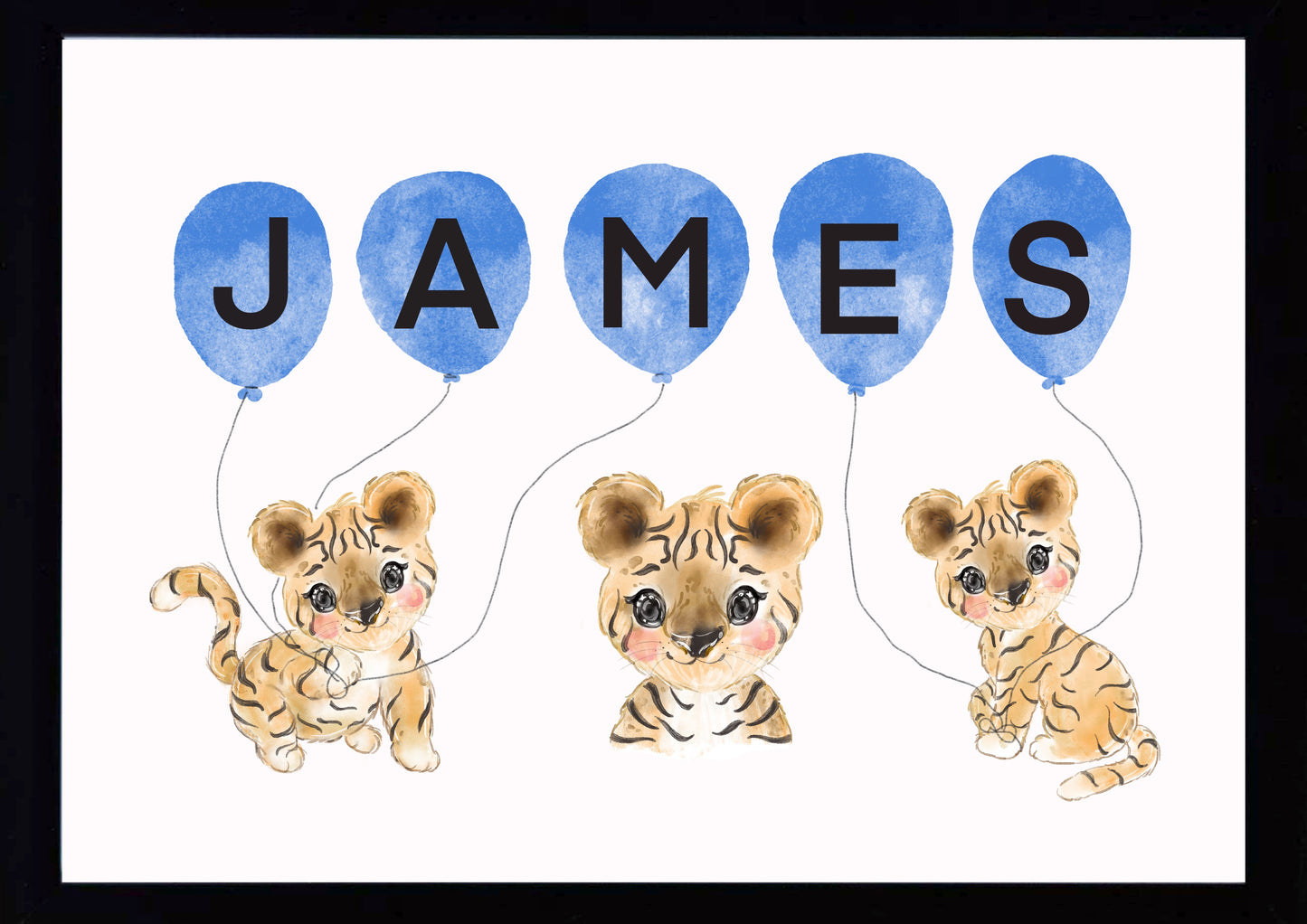 Personalised Tiger Cub Name Print - Blue Balloons