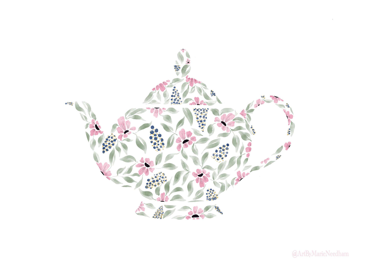 Kitchen Wall Art Floral Tea Pot Print