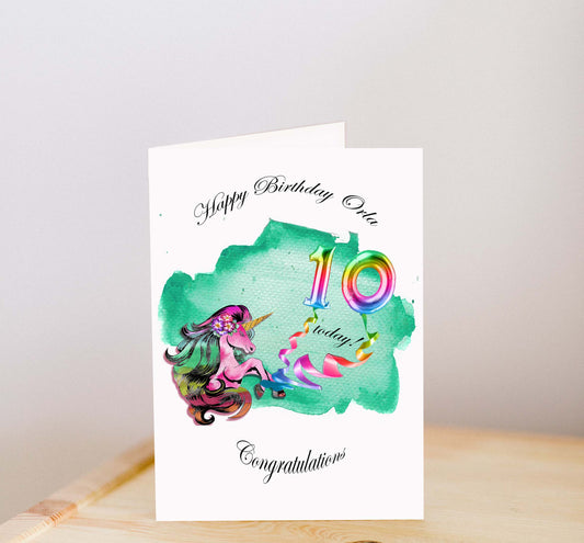 Personalised Unicorn Birthday Card incl. Envelope